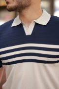 Erkek çizgi Desenli Yakalı Kısa Kollu T-shirt resmi